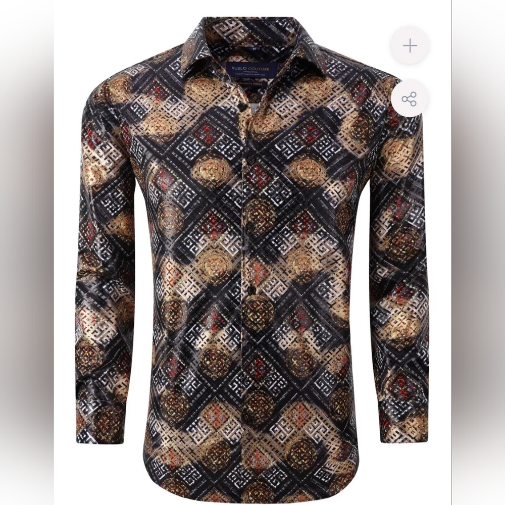 NWT Men's Plus Size Lolai Black Metallic Shirt (Black/Multi) - Suslo Couture